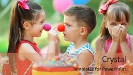  Presentation with birthday kids - Presentation theme enhanced with funky kids - children celebrating birthday in park background and a  colored foreground