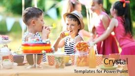  Presentation with children birthday - Presentation design with funky kids - children celebrating birthday in park background and a coral colored foreground
