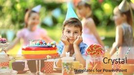  Presentation with birthday boy - PPT theme having funky kids - cute boy on birthday party background and a coral colored foreground