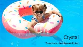  Presentation with swimming pool - PPT theme featuring funky kids - cute little girl with inflatable background and a cyan colored foreground