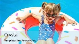  Presentation with swimming beautiful girl swims underwater - Slides with funky kids - cute little girl with inflatable background and a  colored foreground