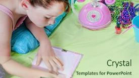  Presentation with funky - Beautiful PPT theme featuring funky kids - girl writing in journal backdrop and a soft green colored foreground