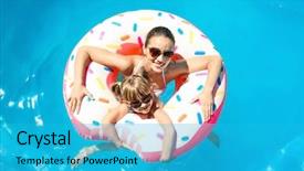  Presentation with funky - Audience pleasing PPT theme consisting of funky kids - young woman and her daughter backdrop and a teal colored foreground