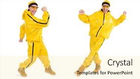  Presentation with modern eye glasses on yellow - Slide deck consisting of funky music montage - modern dancer in yellow dress background and a blonde colored foreground