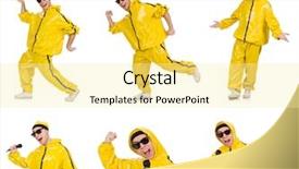  Presentation with performer - Slides having funky music montage - young performer isolated background and a  colored foreground