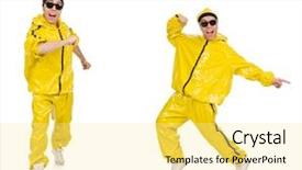  Presentation with performer - Beautiful PPT theme featuring funky music montage - young performer isolated backdrop and a  colored foreground