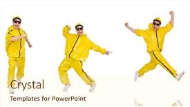  Presentation with performer - Slides enhanced with funky music montage - young performer isolated background and a  colored foreground