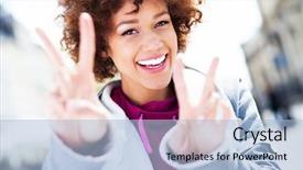  Presentation with funky - Slide set with funky woman giving a peace background and a  colored foreground