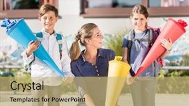  Presentation with school children - PPT layouts consisting of funnel - mother and children on first background and a coral colored foreground