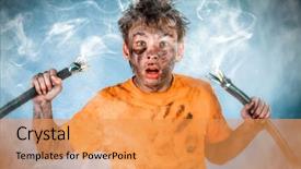  Presentation with electric - Amazing PPT layouts having funny - boy has a electric shock backdrop and a yellow colored foreground