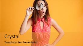  Presentation with looking glass - Amazing PPT layouts having funny - close-up portrait of surprised beautiful backdrop and a gold colored foreground