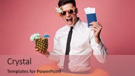  Presentation with international - Theme with funny - happy man in sunglasses background and a coral colored foreground