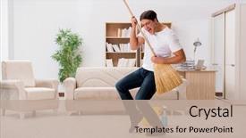  Presentation with cleaning - Cool new presentation theme with funny - man cleaning home with broom backdrop and a mint green colored foreground