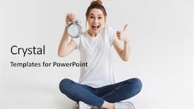  Presentation with alarm - PPT theme enhanced with funny - portrait of a happy young background and a light gray colored foreground