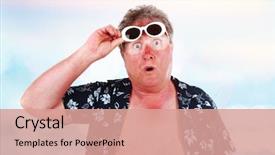  Presentation with lines - Slide set featuring funny - sunburned man with sunglasses lines background and a coral colored foreground