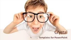  Presentation with tv show studio camera - Audience pleasing PPT theme consisting of funny - surprised smart boy in big backdrop and a lemonade colored foreground