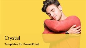  Presentation with self care - Audience pleasing PPT theme consisting of funny - young handsome man over isolated backdrop and a yellow colored foreground