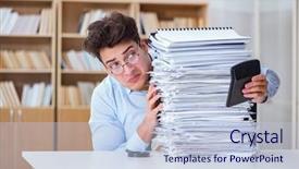  Presentation with stock bank accounting and book - Colorful slide set enhanced with funny accountant book-keeper working backdrop and a  colored foreground