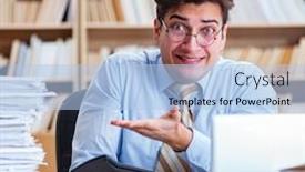  Presentation with accountant - Beautiful presentation design featuring funny accountant bookkeeper working in the office backdrop and a light blue colored foreground