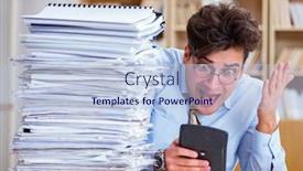  Presentation with accountant - Slide set with funny accountant bookkeeper working in the office background and a light blue colored foreground