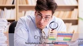  Presentation with accountant - Presentation theme consisting of funny-accountant-bookkeeper-working background and a light blue colored foreground