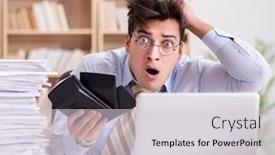  Presentation with accountant - Presentation design consisting of funny-accountant-bookkeeper-working background and a light gray colored foreground