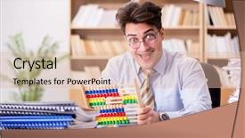  Presentation with accountant - Presentation theme consisting of funny accountant bookkeeper working background and a  colored foreground