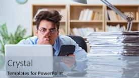  Presentation with accountant - Slides enhanced with funny accountant bookkeeper working in the office background and a light blue colored foreground