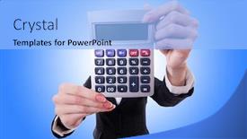  Presentation with accountant - PPT theme enhanced with funny accountant with calculator on white background and a light blue colored foreground