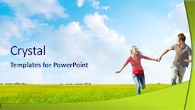  Presentation with green blur floral - PPT theme enhanced with funny activities - young happy couple running background and a sky blue colored foreground