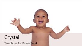 Presentation with african american and baby - PPT theme featuring funny and happy african baby background and a coral colored foreground