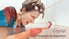  Presentation with wash - PPT layouts enhanced with funny-angry-woman-using-brush background and a coral colored foreground