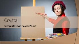  Presentation with artist - Cool new slide deck with funny-artist-in-dark-studio backdrop and a soft green colored foreground