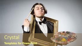  Presentation with artist - Slide deck consisting of funny artist in dark studio background and a tawny brown colored foreground