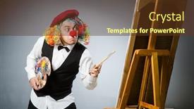  Presentation with artist - Presentation design featuring funny artist in dark studio background and a tawny brown colored foreground