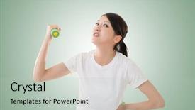  Presentation with woman sport - Colorful presentation theme enhanced with funny asian woman in sport backdrop and a light gray colored foreground