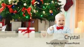  Presentation with baby christmas - Slide set with funny-baby-sitting-on-soft background and a soft green colored foreground