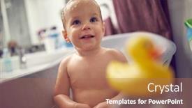  Presentation with infant care - Audience pleasing PPT layouts consisting of funny-baby-taking-a-bath backdrop and a coral colored foreground
