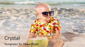  Presentation with coconut - Cool new PPT theme with funny baby wearing sunglasses backdrop and a coral colored foreground