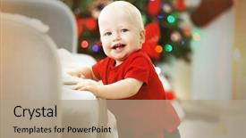  Presentation with baby tree - Colorful slide set enhanced with funny baby with christmas toy on soft carpet near sofa and christmas tree on background backdrop and a coral colored foreground