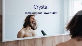  Presentation with funny - Audience pleasing PPT layouts consisting of funny bearded young man singing backdrop and a sky blue colored foreground