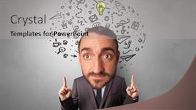  Presentation with management - PPT theme enhanced with funny-big-head background and a light gray colored foreground