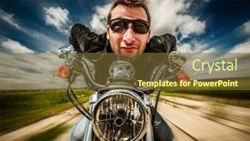  Presentation with road racing - Presentation theme featuring funny-biker-in-sunglasses background and a tawny brown colored foreground