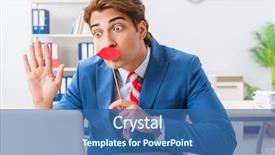  Presentation with fake reviews - PPT theme consisting of funny bisinessman with fake lips background and a ocean colored foreground