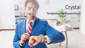  Presentation with fake reviews - Audience pleasing theme consisting of funny bisinessman with fake moustache backdrop and a white colored foreground