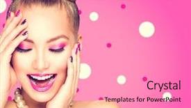  Presentation with girl model - Cool new PPT theme with funny bow hairstyle pink backdrop and a coral colored foreground