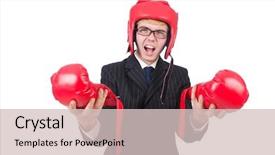  Presentation with boxer - Cool new slide set with funny boxer businessman in sport concept backdrop and a soft green colored foreground