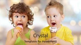  Presentation with tropical ice cream - Beautiful PPT theme featuring funny boy and girl eating backdrop and a yellow colored foreground