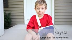  Presentation with tongue - PPT layouts enhanced with funny boy with broken arm background and a light gray colored foreground