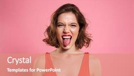  Presentation with orange and pink tone abstract - Beautiful theme featuring funny brunette woman showing tongue backdrop and a  colored foreground